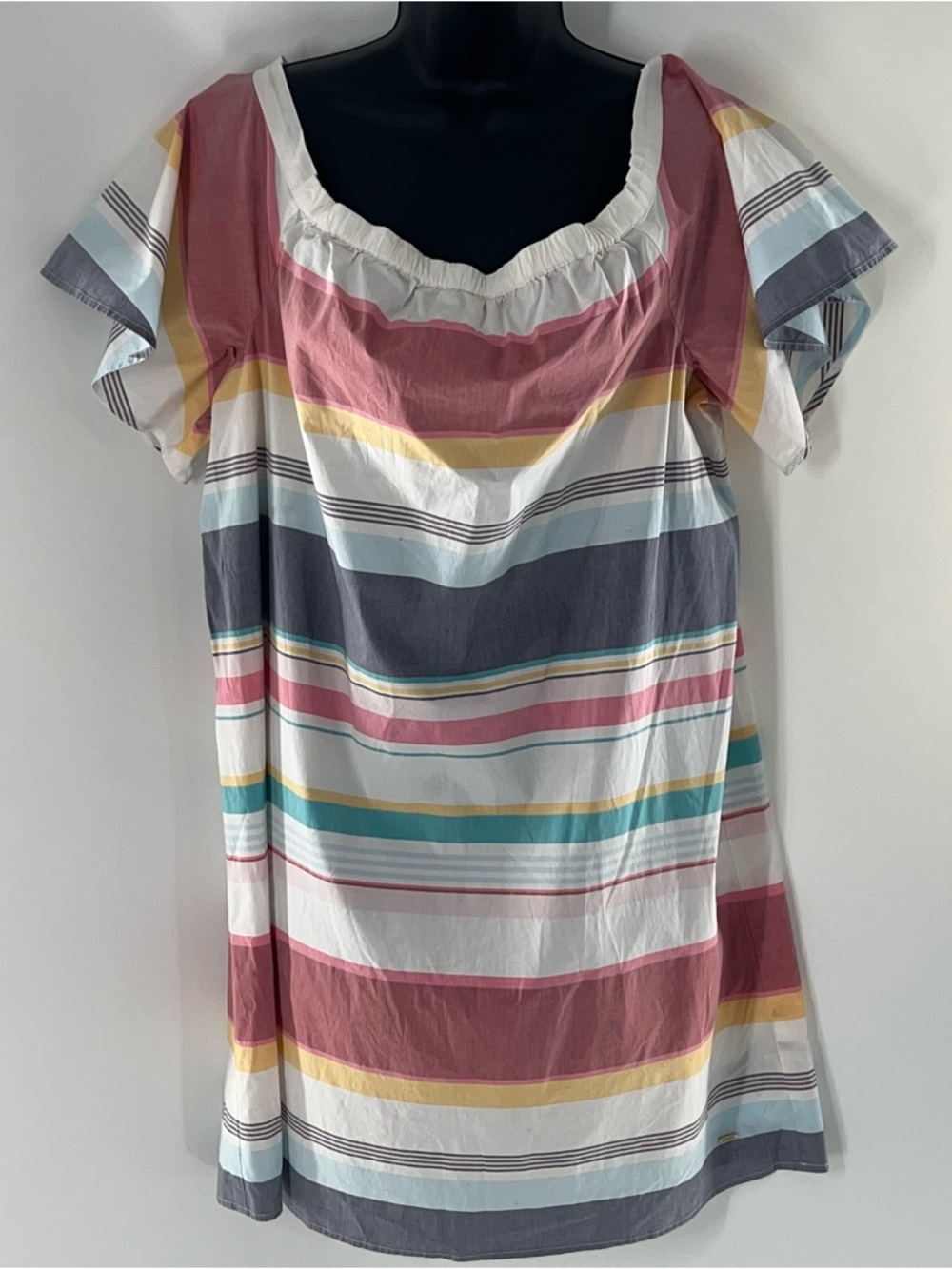Tommy Hilfiger Multicolor Striped Off-Shoulder Dress in White/Rose/Teal-Size XL